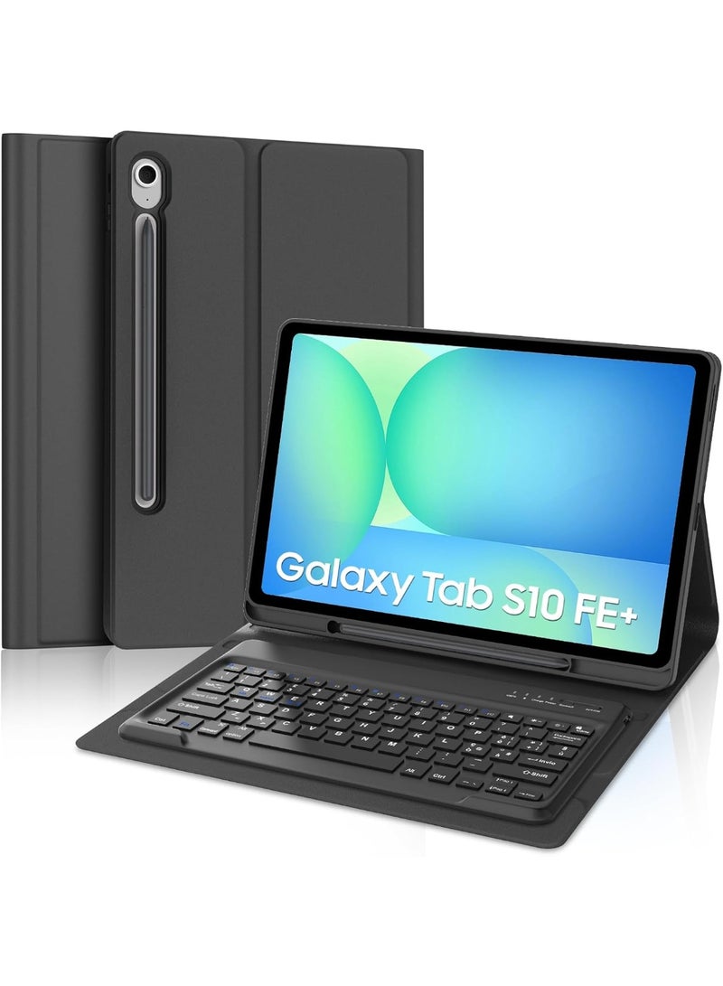 حافظة كيبورد لجهاز سامسونج جالكسي تاب S10 FE بلس 13.1 انش 2025، حافظة كيبورد لجهاز جالكسي تاب S10 FE+، غطاء مع لوحة مفاتيح قابلة للفصل مغناطيسيا لسامسونج S10fe+ تابلت 13.1 انش، اسود